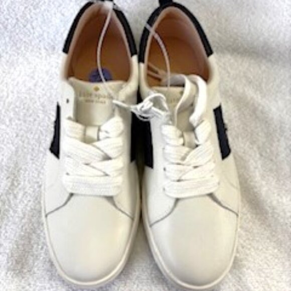kate spade Shoes - Kate Spade white leather lace-up sneakers with black accents NWOT Size 8-1/2